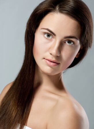 caucasian young woman with beautiful eyesの写真素材