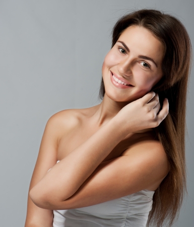 caucasian young woman with beautiful eyesの写真素材