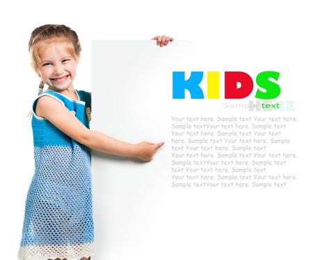 cute child behind a white boardの写真素材