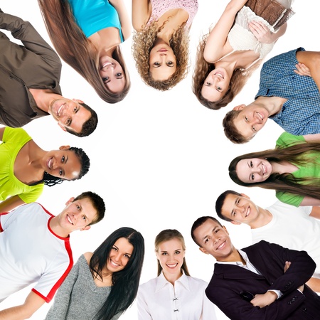 group of a happy people isolated on white backgroundの写真素材