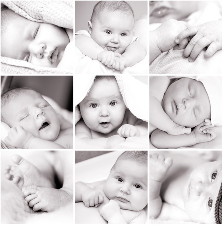 collage of black-and-white baby s photos