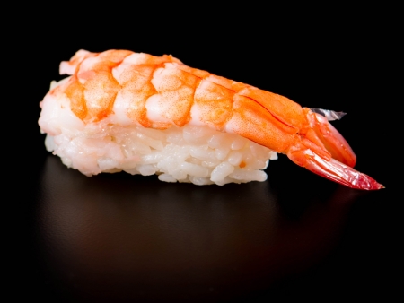 sushi close-up isolated on black backgroundの写真素材