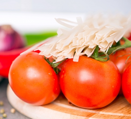 Fresh vegetables and rice noodles closeup shot