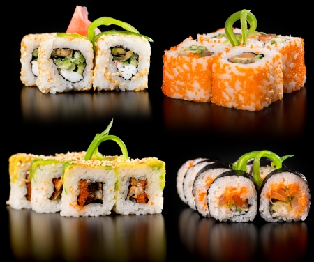 Sushi set on a black backgroundの写真素材