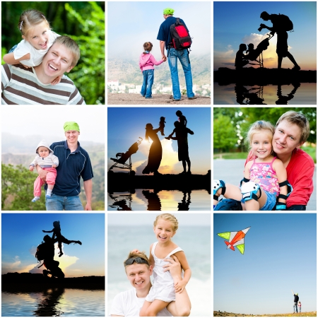 collage of photos of the family summer vacationの写真素材