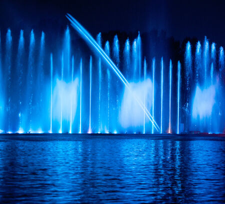 Musical fountain with colorful illuminations at night  Ukraine, Vinnitsaの写真素材