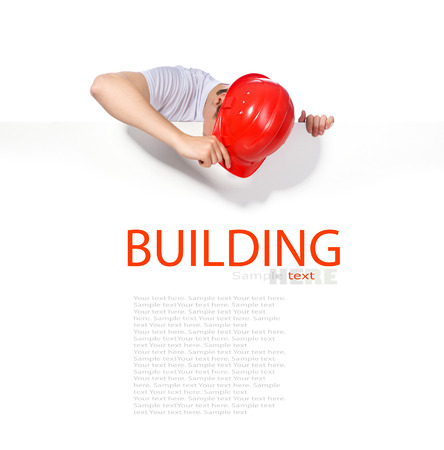 portrait of a builder on a white backgroundの写真素材