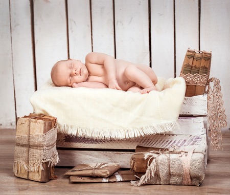 beautiful newborn baby boy sleepingの写真素材