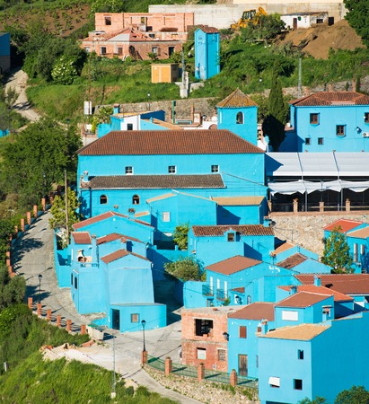 Juzcar, blue Andalusian village in Malaga, Spain. village was painted blue for The Smurfs movie launchの写真素材