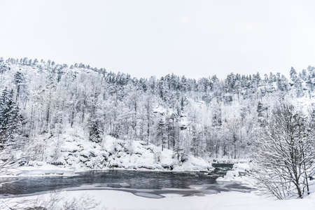 House in the mountains in winter. Norway Bergenの写真素材