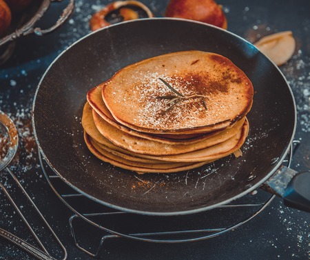 home-cooked pancakes with apple jamの写真素材