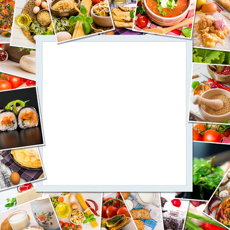 Frame photos of food on whiteの写真素材