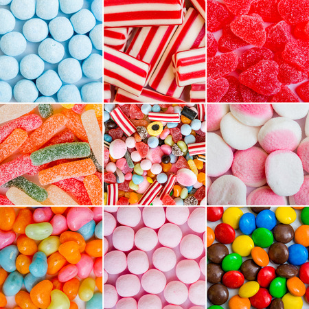 photo collage of colorful candies and jelliesの写真素材