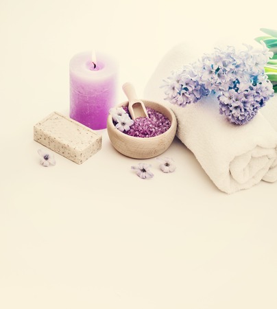 Composition of spa treatment on the white wooden tableの写真素材