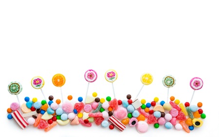Arrangement of a variety of sweets on a white backgroundの写真素材