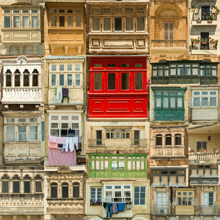 Collage of vintage variety balconies Maltaの写真素材
