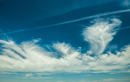 White fantastic clouds in a blue sky. Great horizontal background