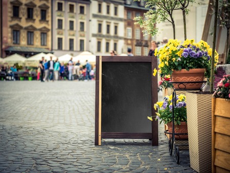Cafe sign with space for text in an old European cityの写真素材