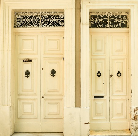 Two traditional exterior doors in Malta. The historic center of Vallettaの写真素材