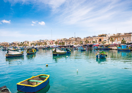 Fishing boats in Marsaxlokk harbor. Maltaの写真素材