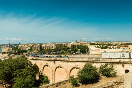 road bridge of Valletta in Malta from highの写真素材