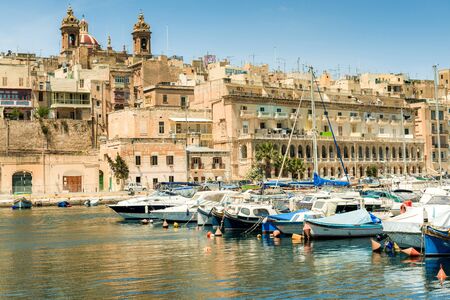 The big harbor of the city Valetta, Malta with modern yachts