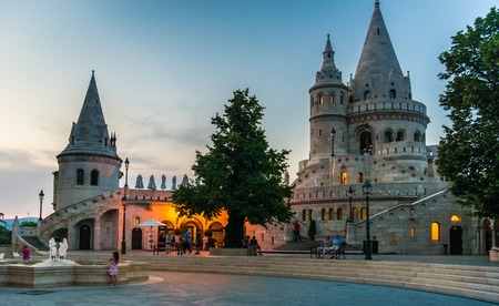 BUDAPEST, HUNGARY- JULY 07: Fishermans Bastion yard in evening, jn July 07 in 2015 Budapest, Hungaryのeditorial素材
