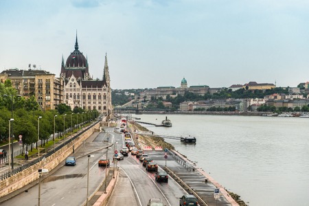 BUDAPEST, HUNGARY- JULY 07: majestic view of The National Hungarian Parliament building  in July 07 in 2015 Budapest, Hungaryのeditorial素材