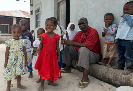 ZANZIBAR, TANZANIYA- JULY 13: curious smiling african children in village on July 13, 2016 in Zanzibar, Tanzaniaのeditorial素材