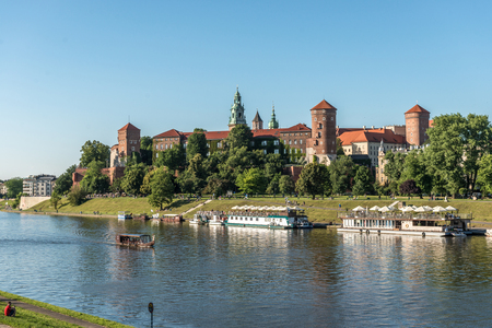 Beautiful and ancient quay in broad daylight in Krakow, Polandの写真素材