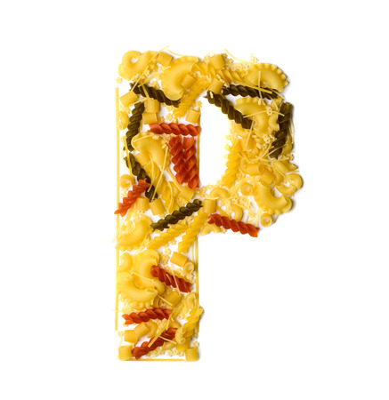 Pile of spaghetti forming a letter Pの写真素材