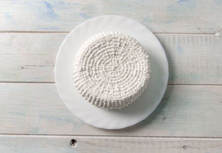 Big plate full of cottage cheese, topviewの写真素材