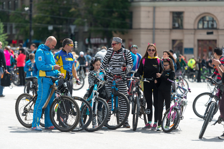 annual city festival bike ride through the streets of Kharkov, Ukraineのeditorial素材