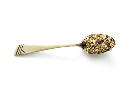 herbal tea, eastern medicine with flowers, topviewの写真素材