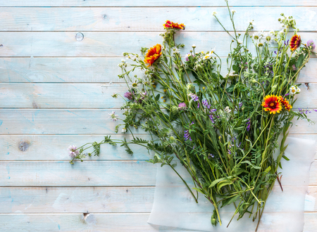 wildflowers freshly from a field, copyspace, topviewの写真素材