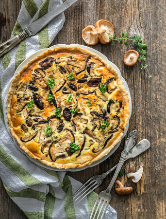 Homemade pie with mushroomsの写真素材