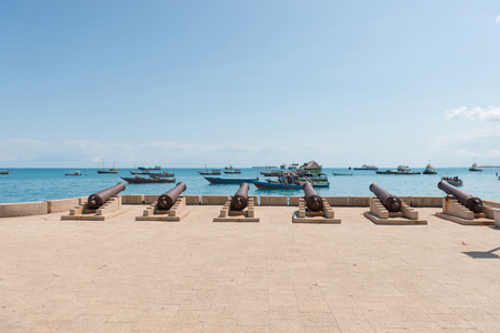 waterfront of Stone Town with cannons in Zanzibarの写真素材