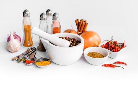 spices on a white backgroundの写真素材