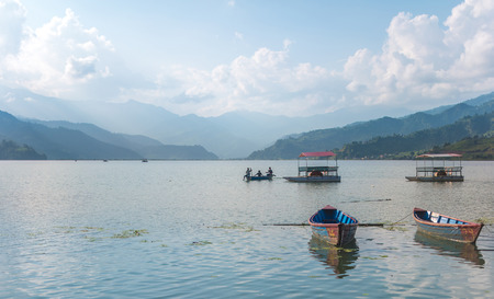Lake in the Pokhara at Sunrise. Beautiful viewの写真素材