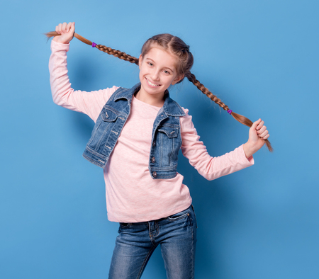Young teenage girl with french braidの写真素材