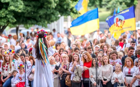 People celebrate Vyshyvanka Day, Kharkiv, Ukraineのeditorial素材