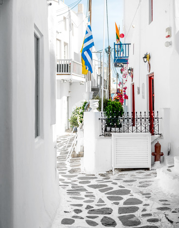 Narrow alley of old city on Mykonos islandの写真素材