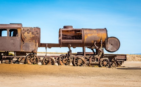 Cemetery of abandoned trains, Uyuni, Boliviaの写真素材