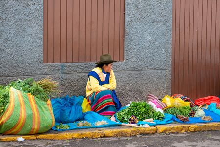 Peru - October 12, 2018: Street vendor with vegetablesのeditorial素材