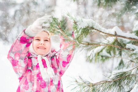 Little girl decorating christmas treeの写真素材