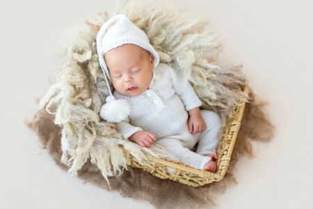 Lovely newborn in basket