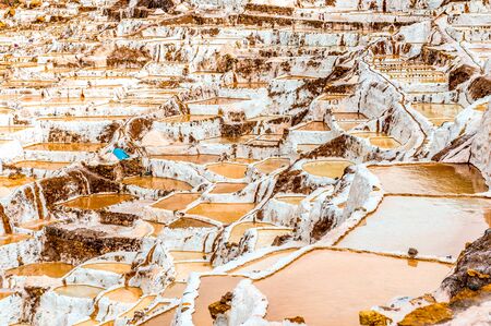 salt extraction in Peru. bags with salt at Salinas de Maras