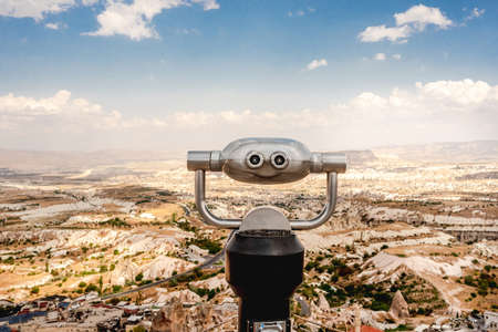 View point with binoculars in Cappadocia, Turkeyの写真素材