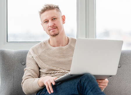 Man freelancer working at homeの写真素材