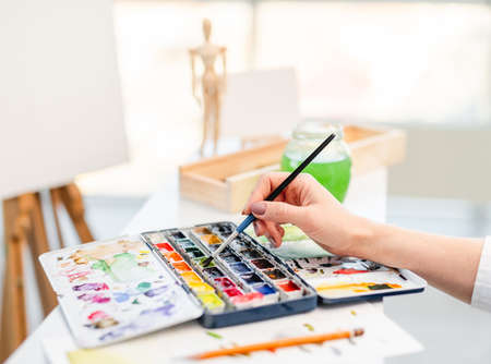Brushes and watercolorの写真素材